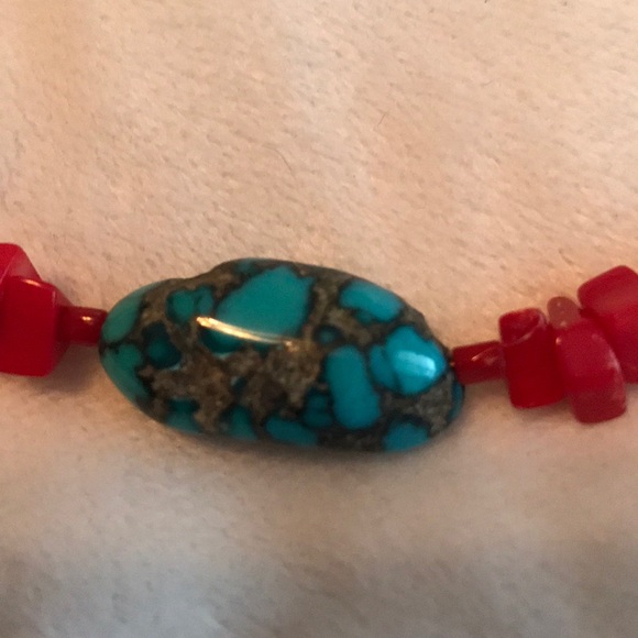 Handmade Turquoise Coral Sterling Necklace - Picture 6 of 8